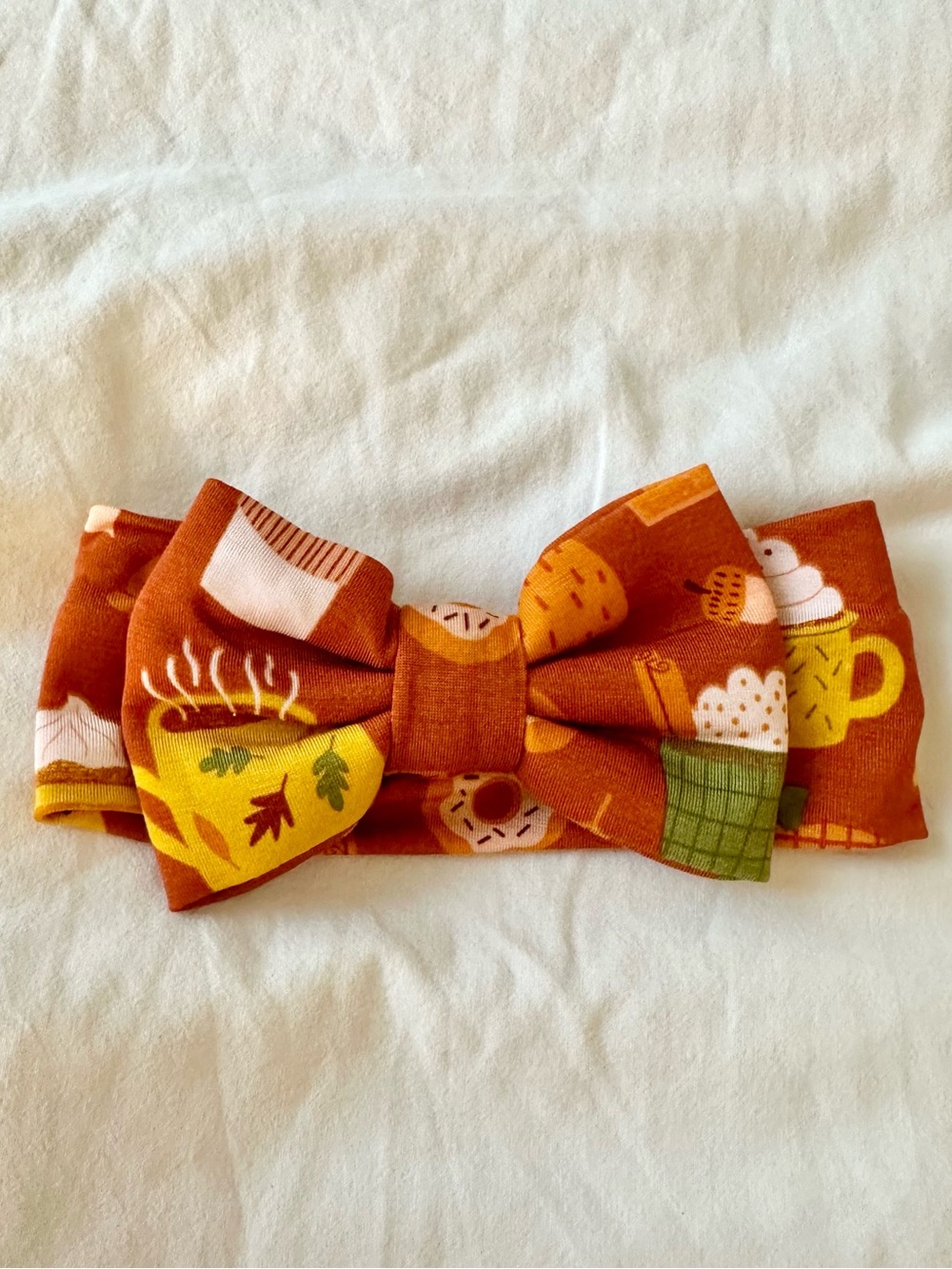 Little Sleepies Pumpkin Spice Autumn Coffee & Donut Luxe Bow Headband